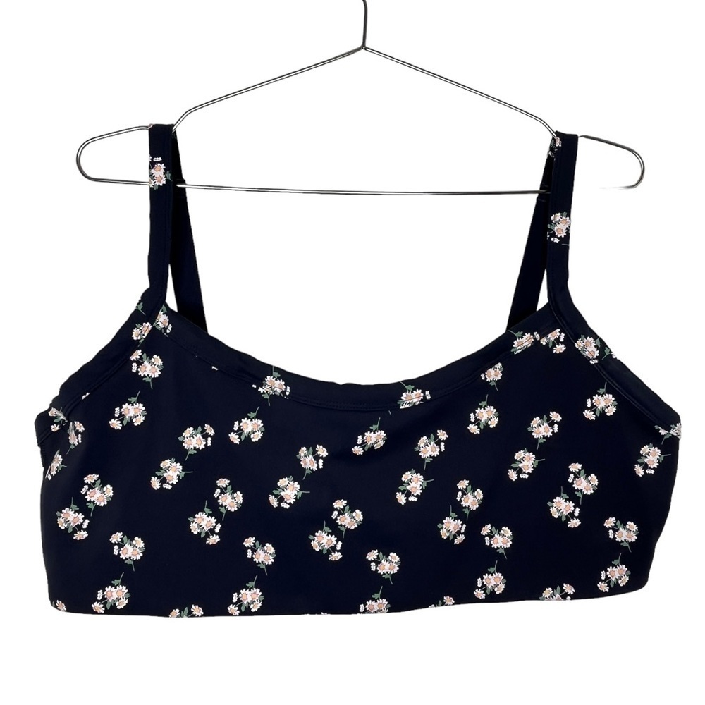 Aerie Offline Goals Scoop Sports Bra Floral Steel Blue Stretch Medium Support